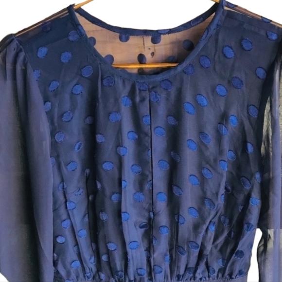 Privacy Please Albee Dress Women Navy Chiffon Polkadots Blogger Fav Sz SM NEW - Picture 7 of 14